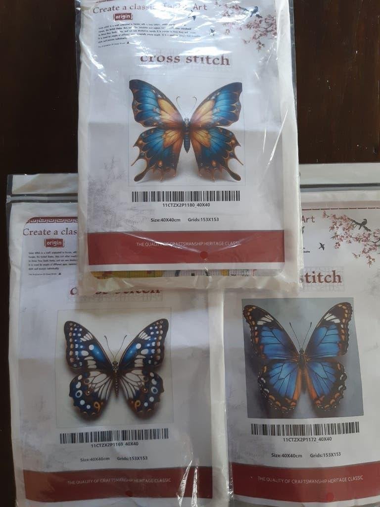 Set van 3 mooie vlinders voorbedrukte borduurpakketten, Ophalen of Verzenden, Nieuw, Handborduren, Borduurpakket