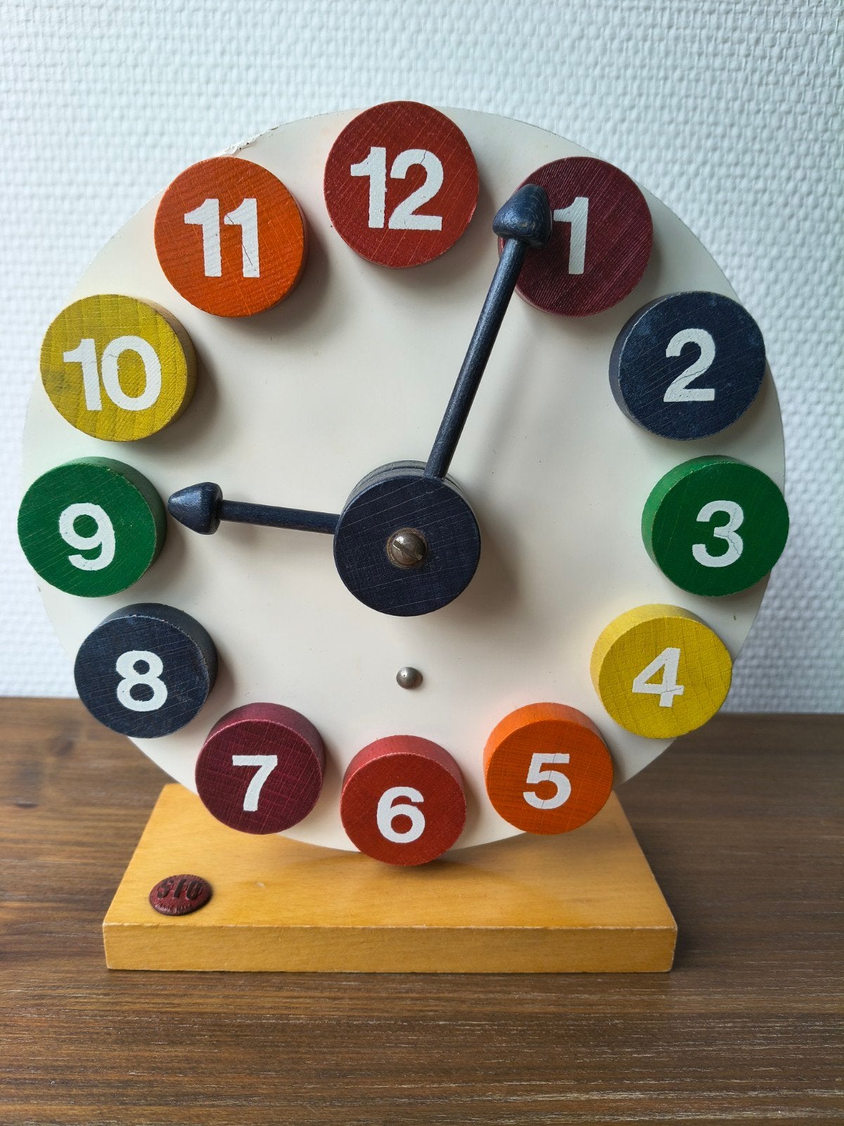 SIO Houten leer klok jaren 70, Ophalen of Verzenden, Gebruikt