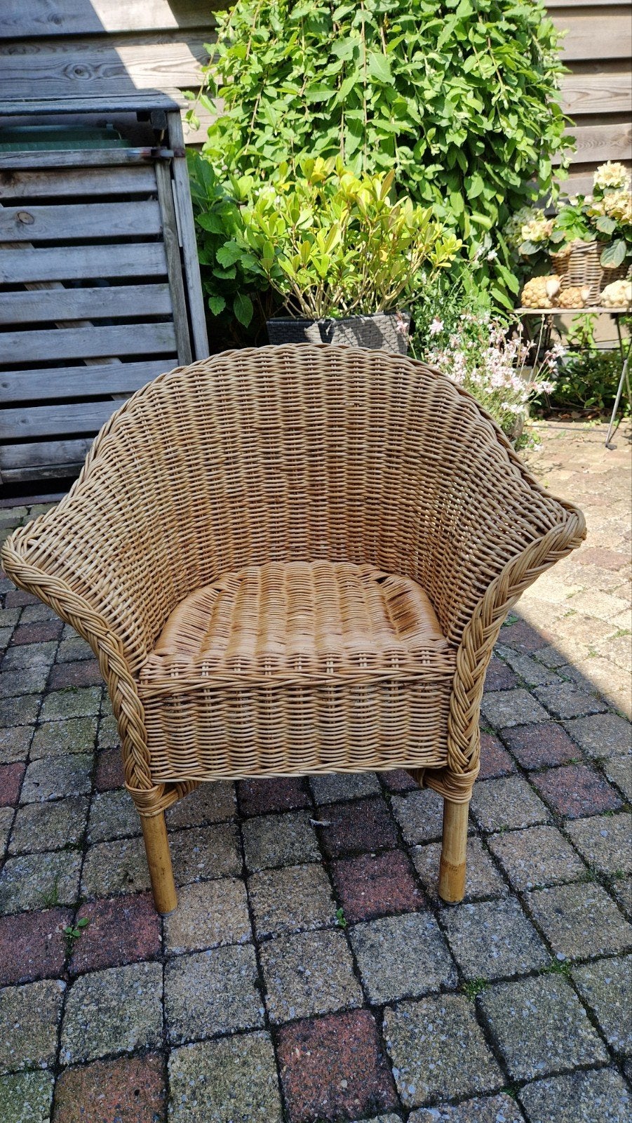 Rotan stoel - Vintage rieten kinderfauteuil, Huis en Inrichting, Stoelen, Ophalen, Gebruikt, Overige kleuren, Riet of Rotan
