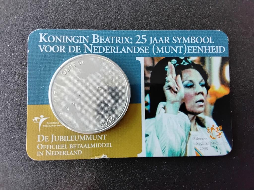 Zilveren Jubileummunt Koningin Beatrix 2005 - 10 Euro, Koningin Beatrix, Zilver, Euro's, Ophalen of Verzenden