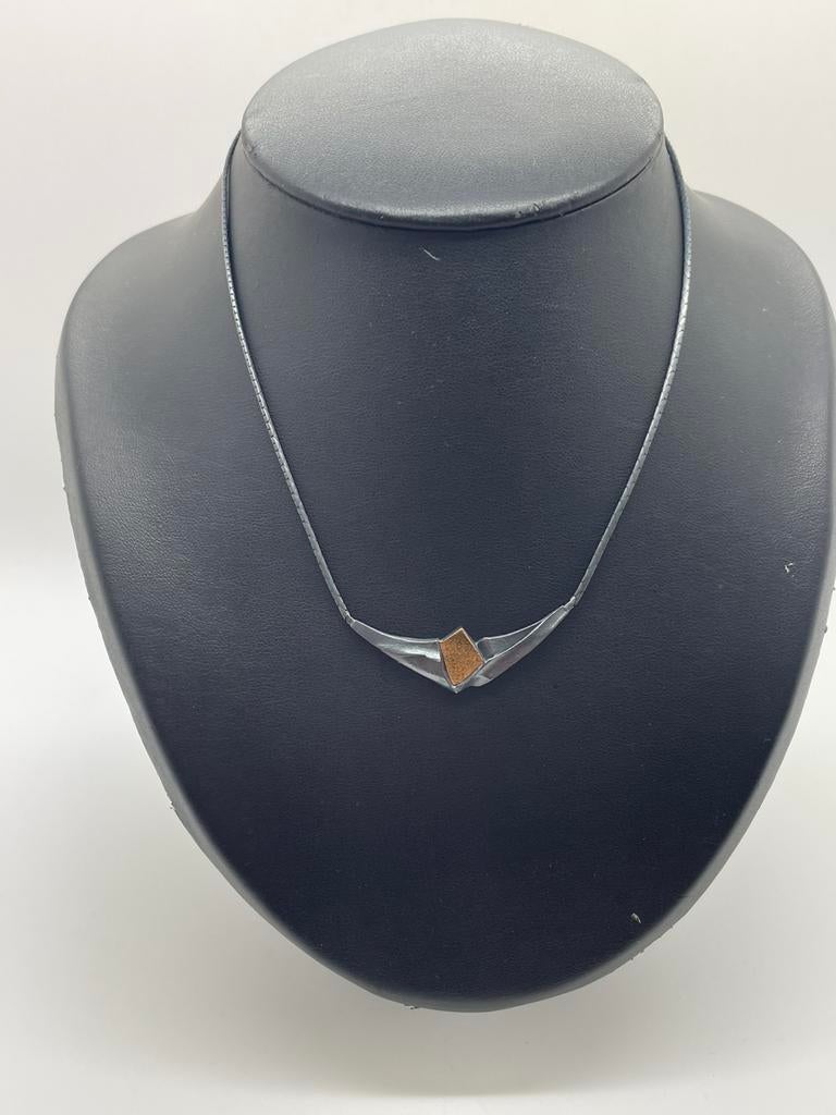 C965 Prachtige zilveren ketting bicolor, Sieraden, Tassen en Uiterlijk, Kettingen, Ophalen of Verzenden, X, Goud, Zilver