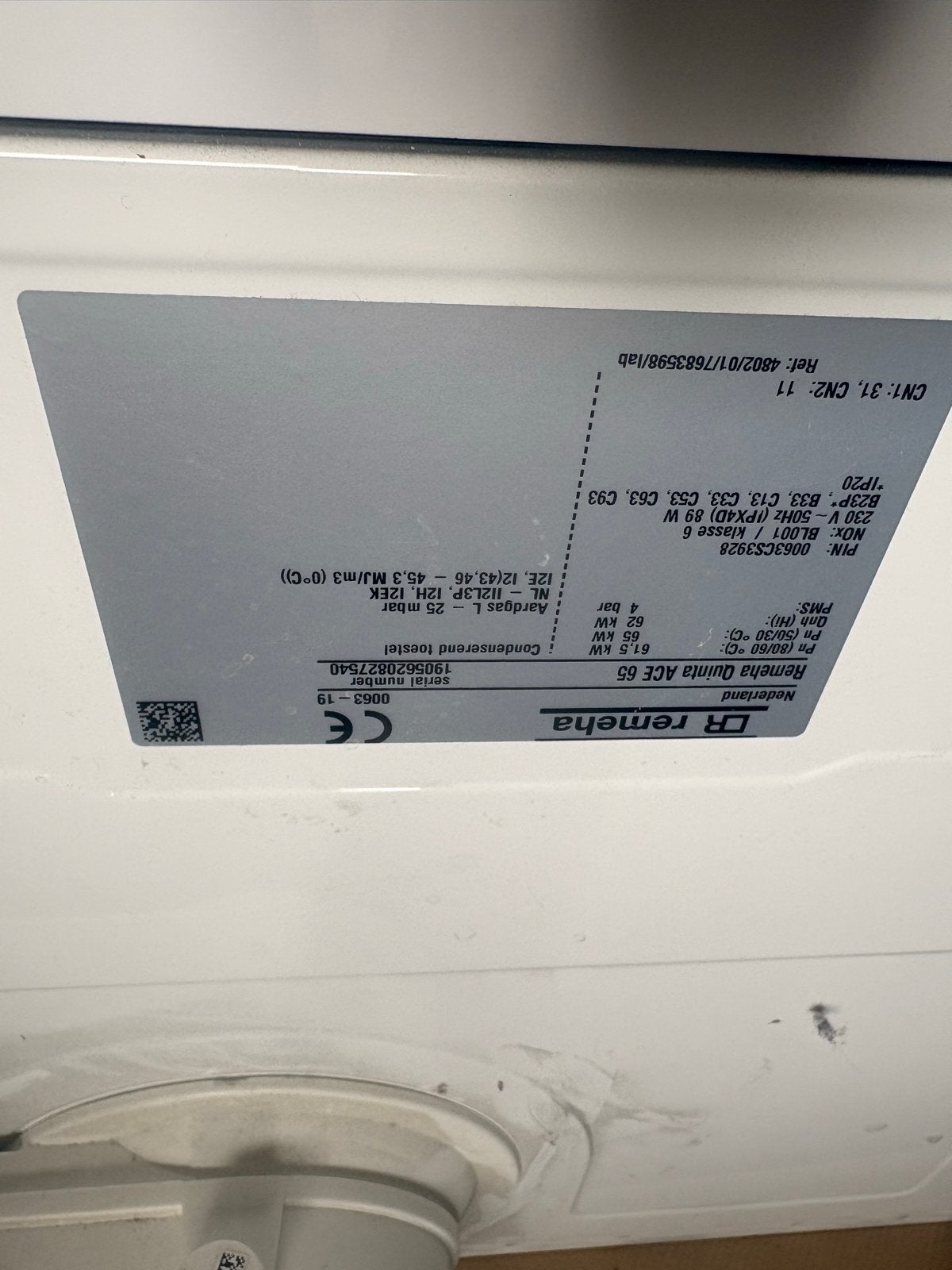 Remeha Quinta ACE 65 CV-ketel - Condenserend toestel, Gebruikt, Hoog rendement (Hr), Cv-ketel of Combi-ketel, Ophalen of Verzenden