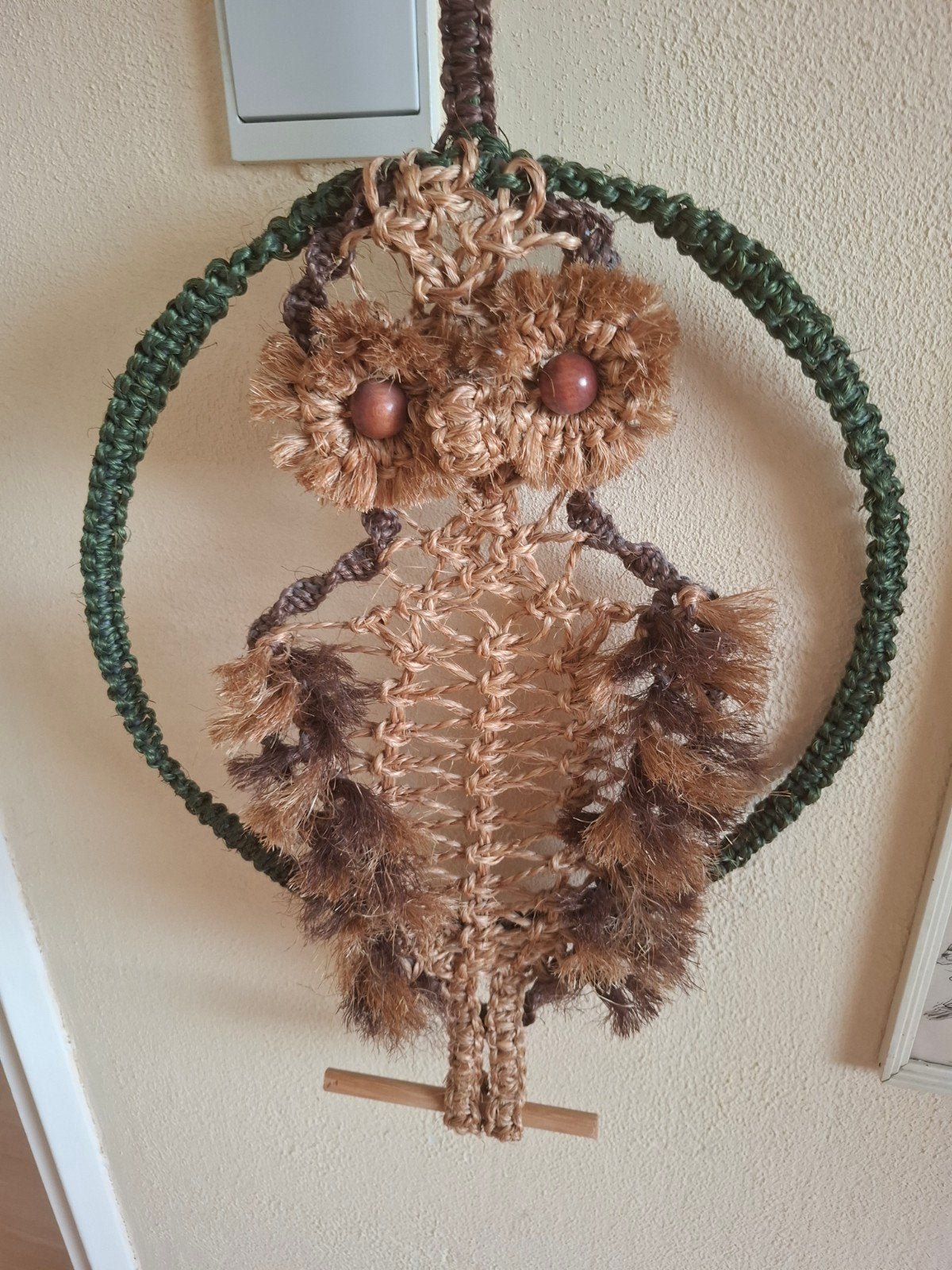 Vintage Macrame Uil Wanddecoratie uit de jaren '70, Ophalen