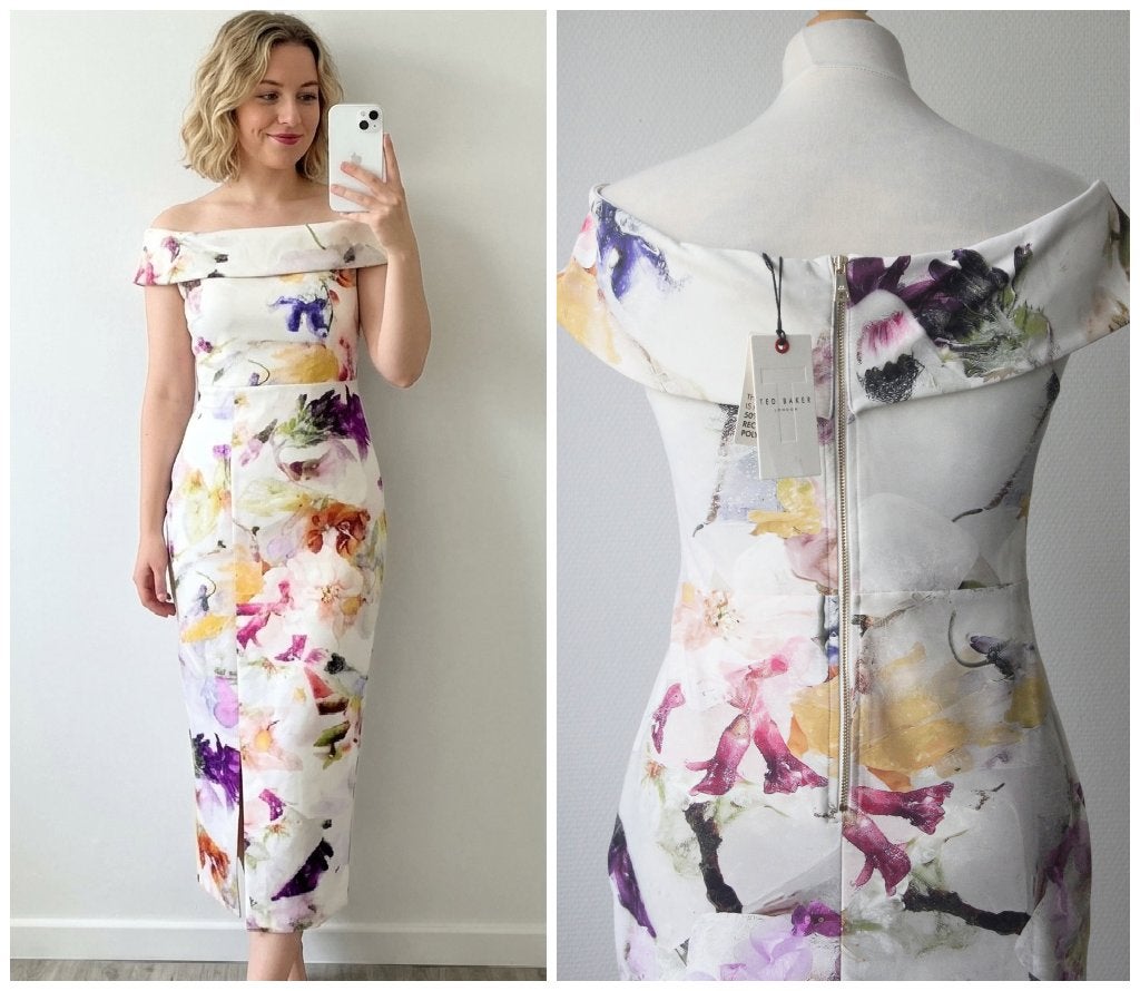 Ted Baker - NIEUW / jurk wit met bloemen print - maat S, Nieuw, Knielengte, Maat 36 (S), Ted Baker