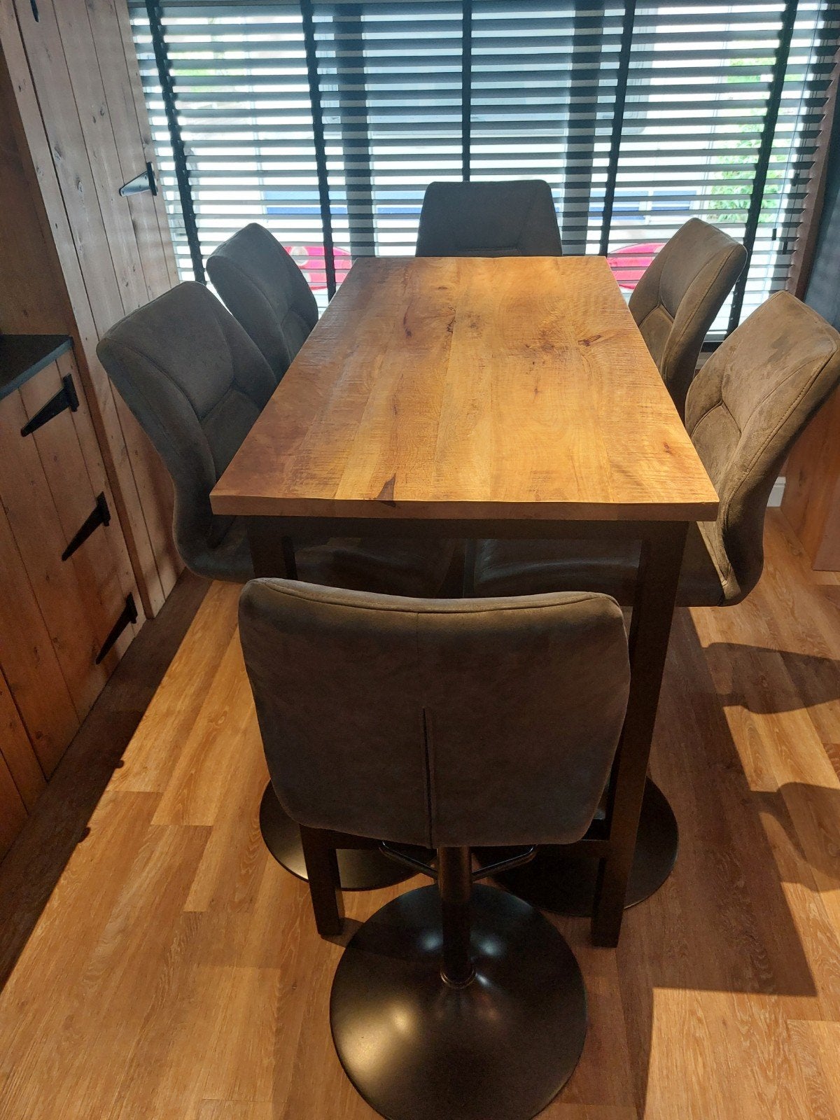 Bartafel met 6 stoelen H 106 B 68 L 138, Gebruikt, Vijf personen of meer, Rechthoekig, Ophalen