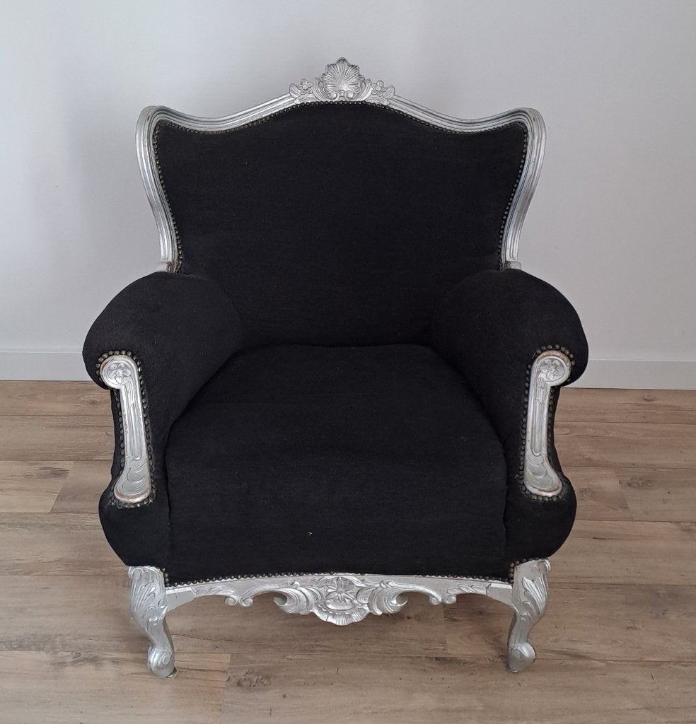 Zwarte Barok Fauteuil, Huis en Inrichting, Fauteuils, Ophalen, Gebruikt, Barok, 75 tot 100 cm