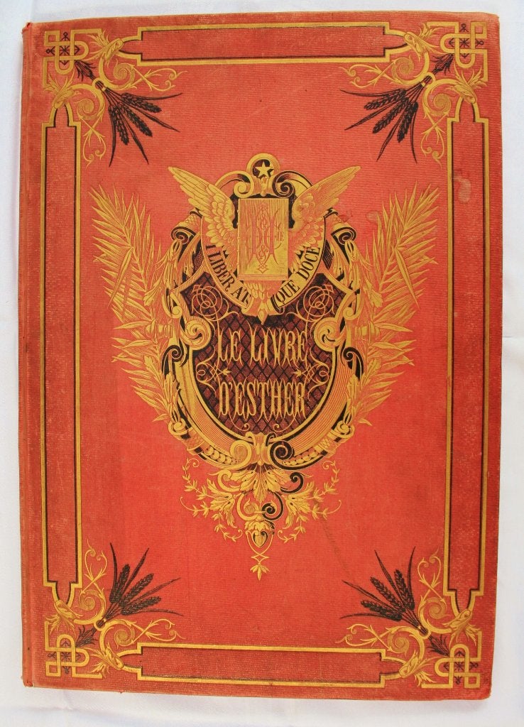 Judaica / l’histoire d’Esther: 12 etsen, vergulde kaft,1882, Boeken, Ophalen of Verzenden, Gelezen, Grafische vormgeving