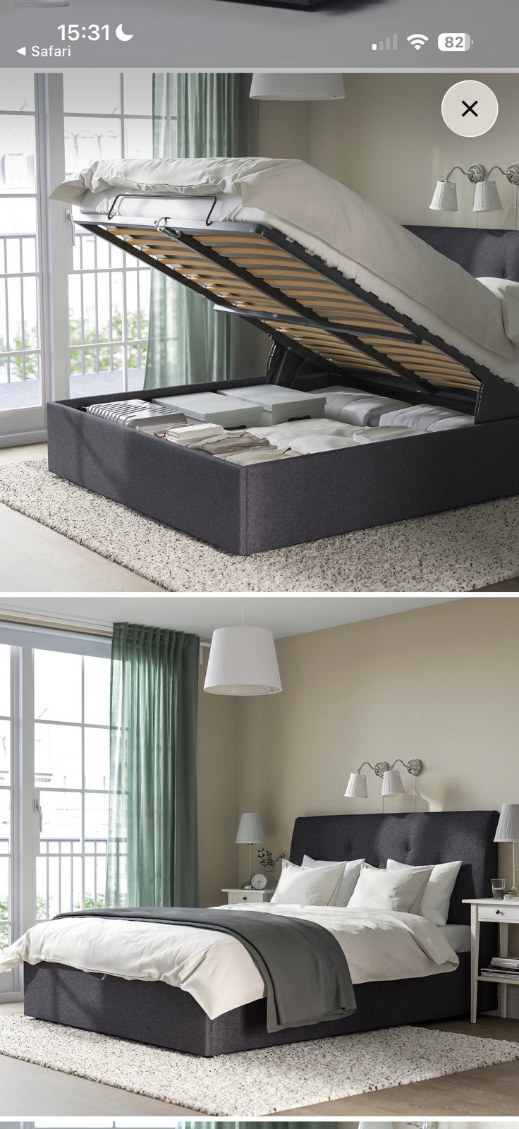 Foto 4 van IKEA Bed 140x200, Donkergrijs, Met Opbergruimte + matras