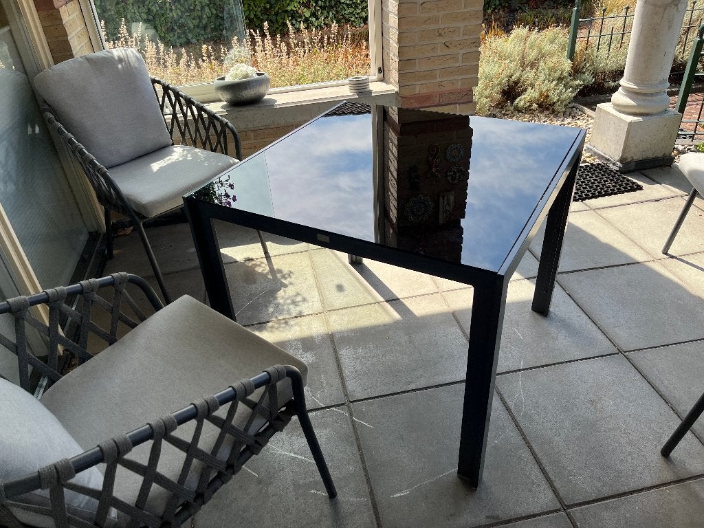 Bellagio tuintafel 90 x 90 cm., Tuin en Terras, Ophalen of Verzenden, Zo goed als nieuw, Vierkant, Aluminium