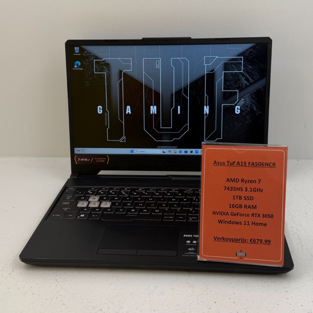 Asus Tuf A15 Gaming Laptop | Ryzen 7 16GB RAM 1TB SSD, Ryzen 7, Met videokaart, Dordrecht@usedproducts.nl, Toulonselaan 72