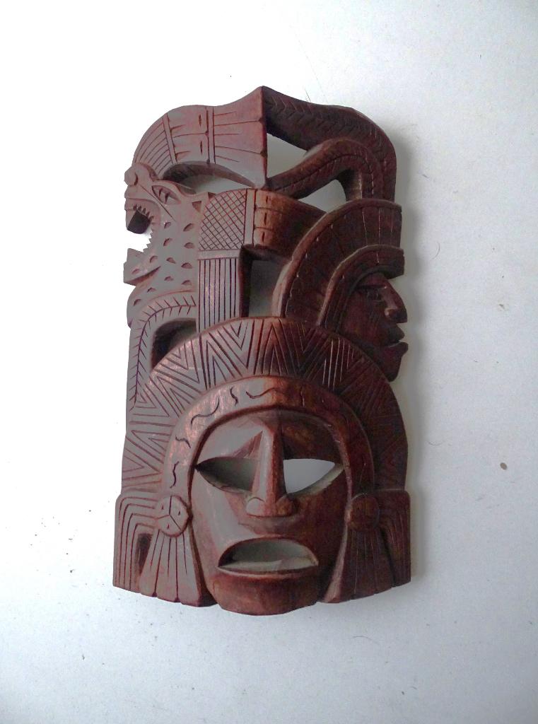 Houten Masker Mexico Maya Houtsnijwerk, Overige onderwerpen, Handgemaakt, 20 - 50 cm, Hout