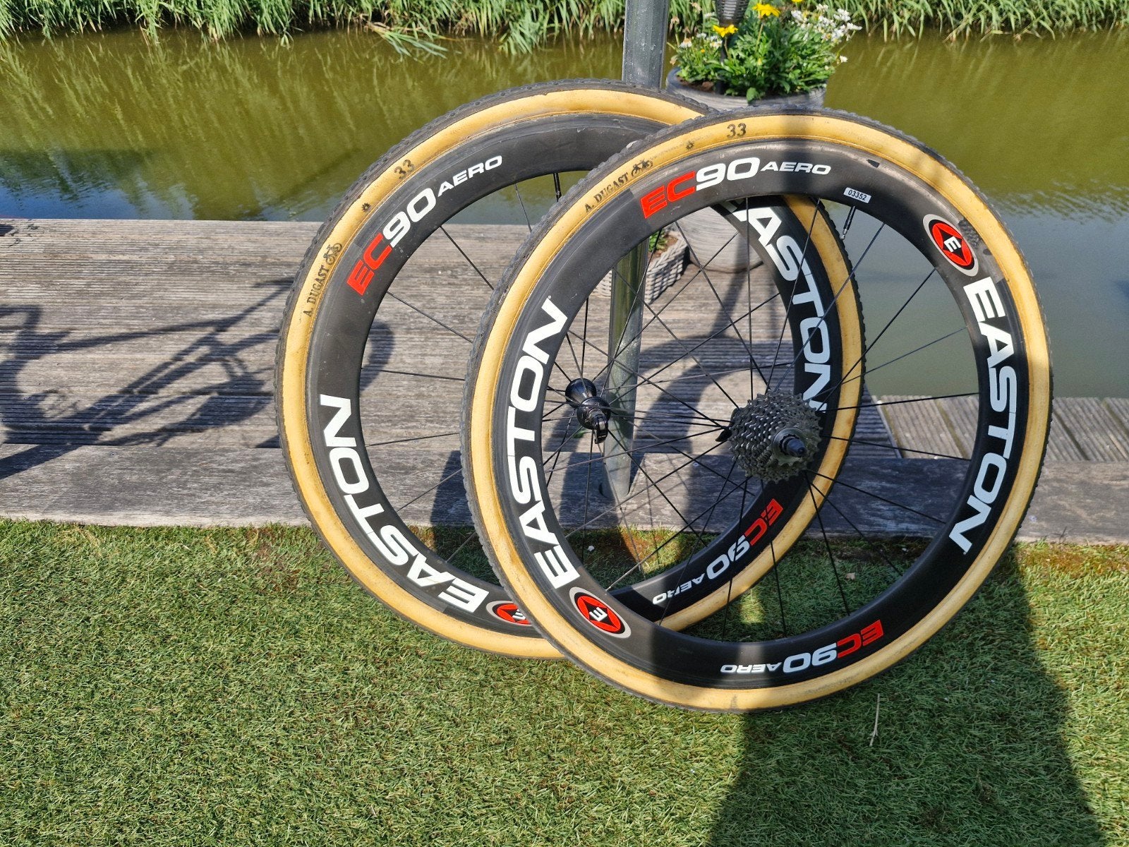 Easton EC90 Aero Carbon Wielset 10-speed Velgremmen, Gebruikt, Easton, Racefiets, Carbon