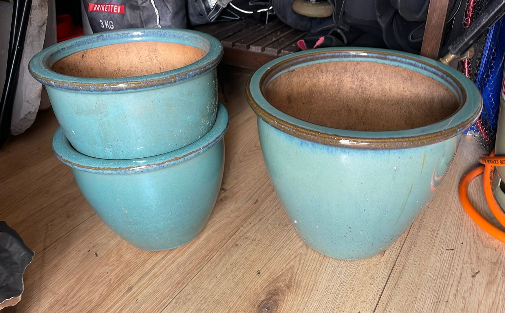 Plantenpotten blauw aardewerk, Ophalen, Rond, Zo goed als nieuw, Aardewerk