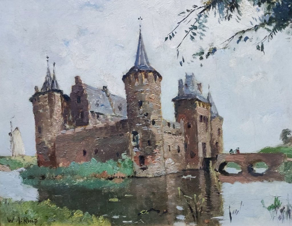 Willem Alexander Knip (1883-1967) - Kasteel Muiderslot, Paneel, Ophalen of Verzenden, Gesigneerd, Landschap