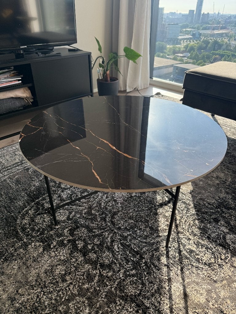 WOOOD Vida salontafel zwart marmerlook rond, Ophalen, Rond, 50 tot 100 cm, 50 tot 100 cm