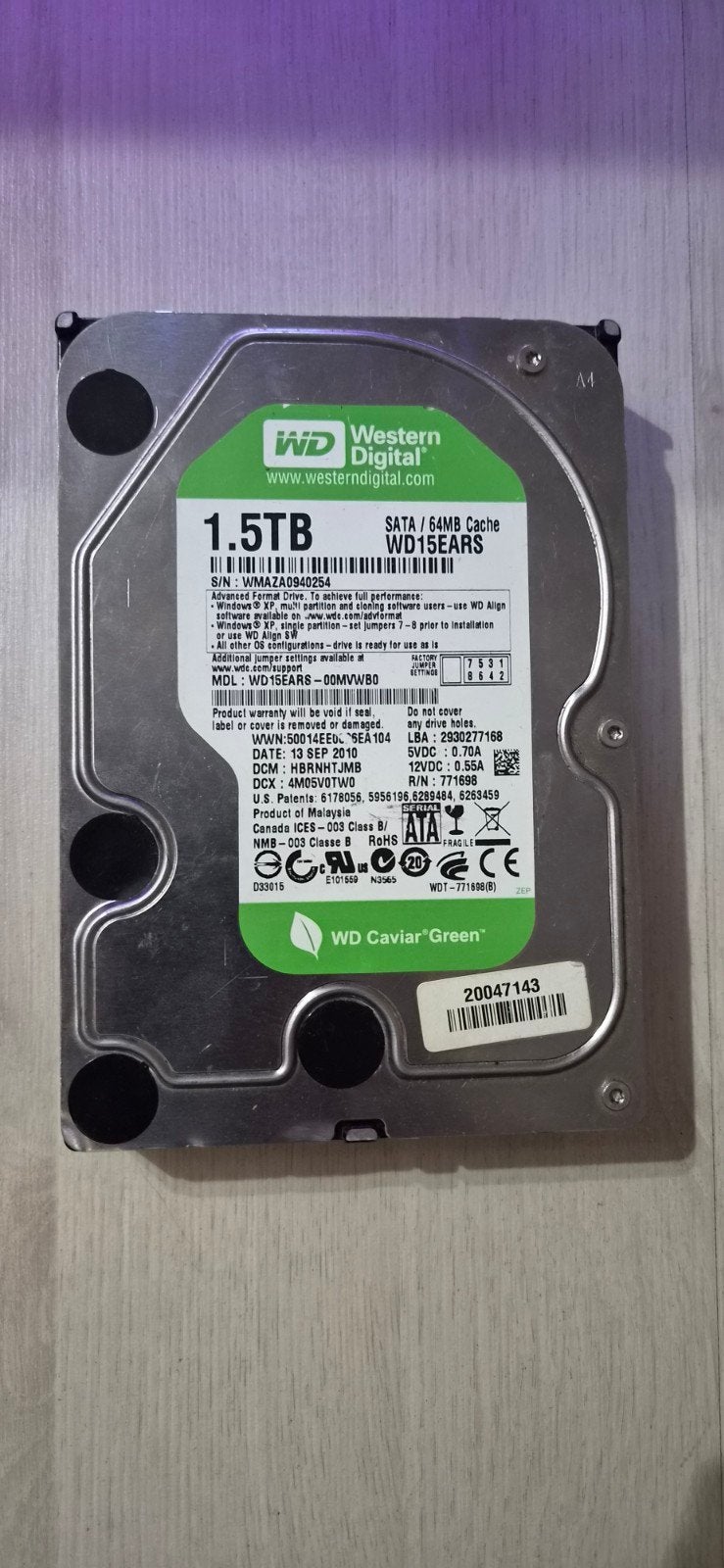 WD Caviar Green 1.5TB SATA HDD - Interne Harde Schijf, Computers en Software, Harde schijven, Intern, Western Digital, Refurbished
