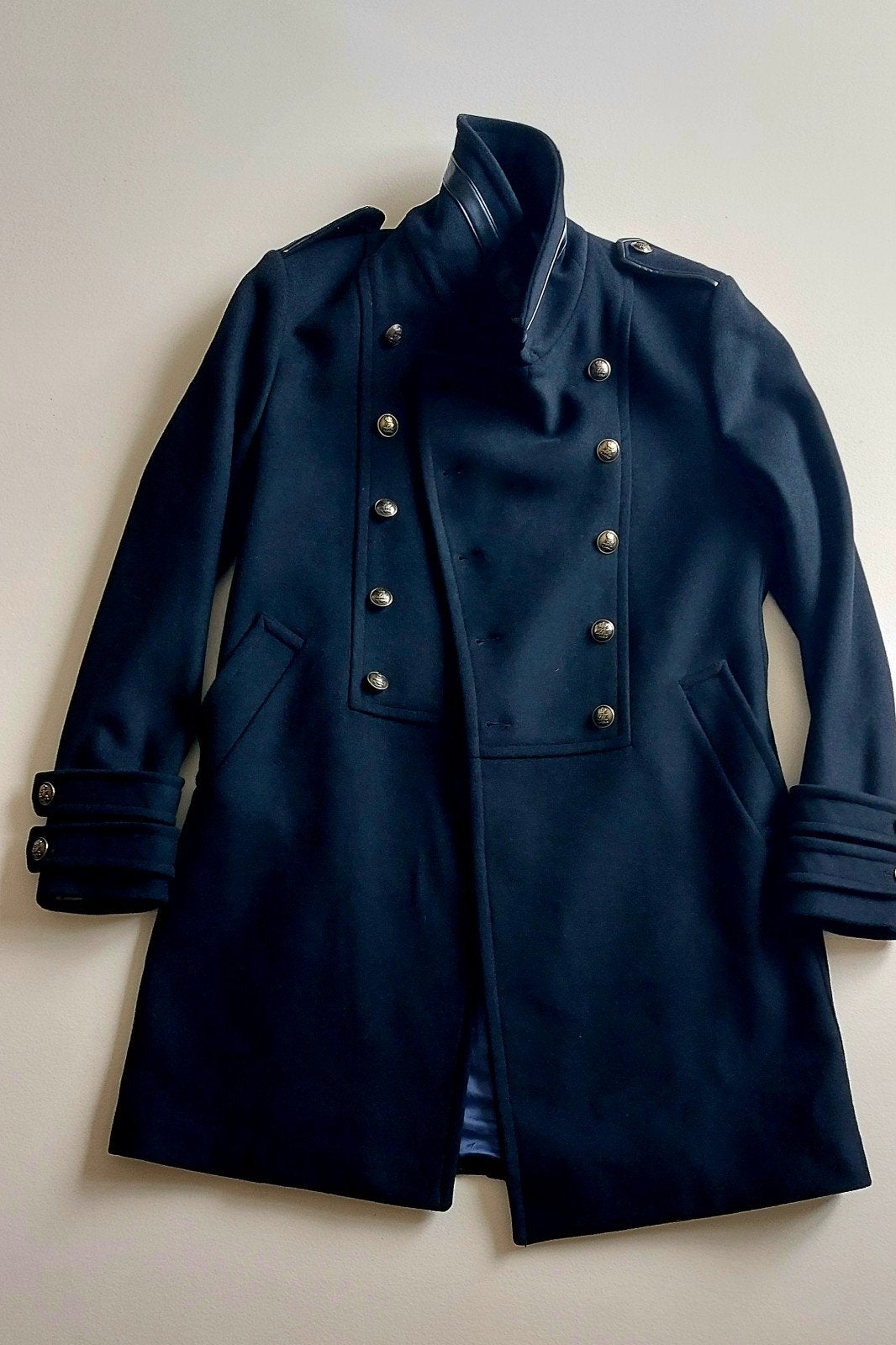 Zara Man Black Tag collectie Wollen Marine Jas - Maat L, Kleding | Heren, Maat 52/54 (L), Zwart, Ophalen of Verzenden, Zo goed als nieuw