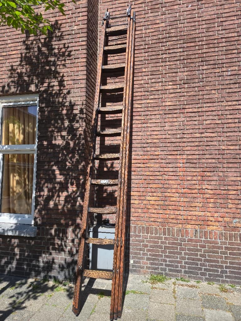 3x11 Glazenwassersladder Hout, Doe-het-zelf en Verbouw, Ladders en Trappen, Ophalen, Zo goed als nieuw, Ladder, Opvouwbaar of Inschuifbaar