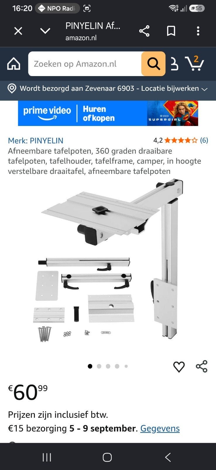 tafelpoot / tv steun zilver zwenkbaar, Ophalen of Verzenden, Nieuw