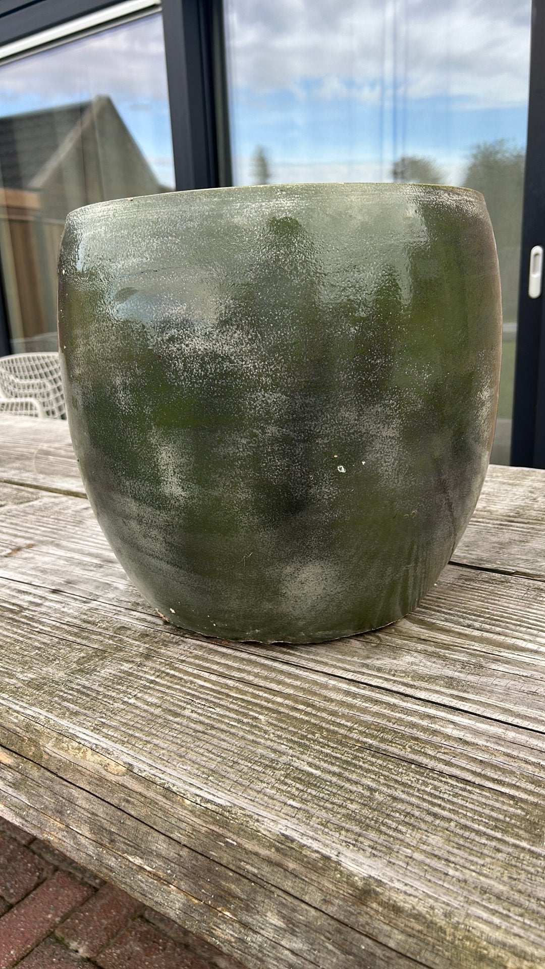 Grote groene bloempot binnen, Tuin en Terras, Ophalen, Gebruikt, Rond, Binnen