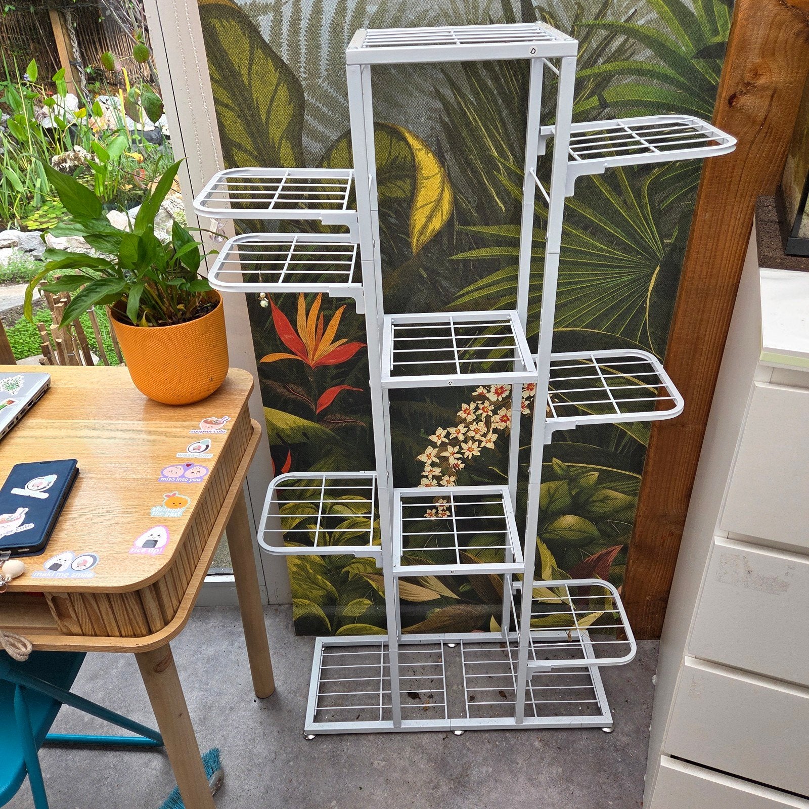 Wit metalen plantenrek met 9 schappen, Huis en Inrichting, Ophalen, Zo goed als nieuw
