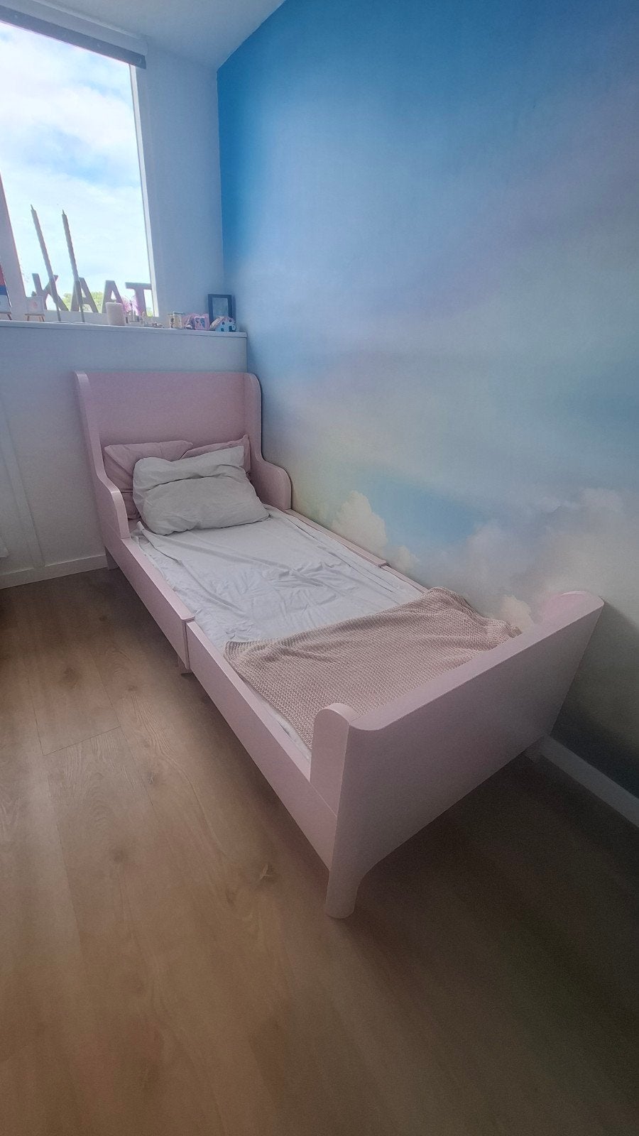 Verstelbaar meegroeibed voor kinderen, inclusief lattenbodem, Ophalen, 90 cm, Hout, Verstelbaar