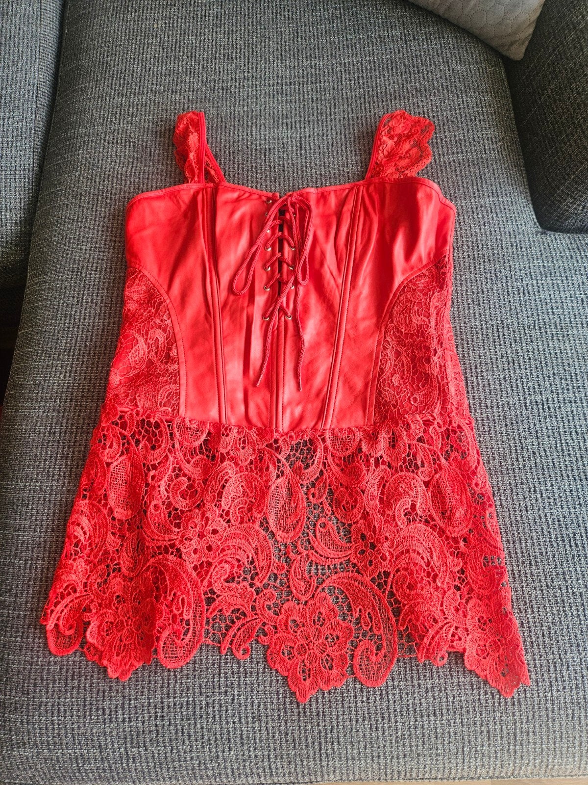 Rode Wetlook Lingerie Jurk met Kant & String - 2XL, Verzenden