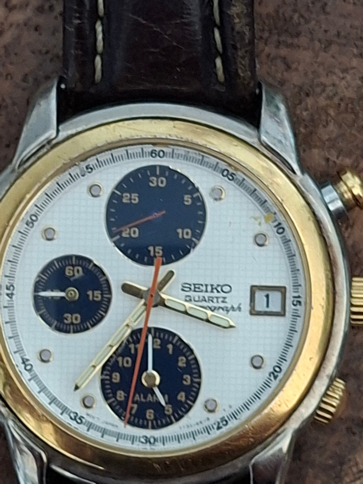 Vintage Seiko Quartz Chronograph Alarm 7T32-6D40 (1993), Seiko, Staal, Polshorloge, Ophalen of Verzenden