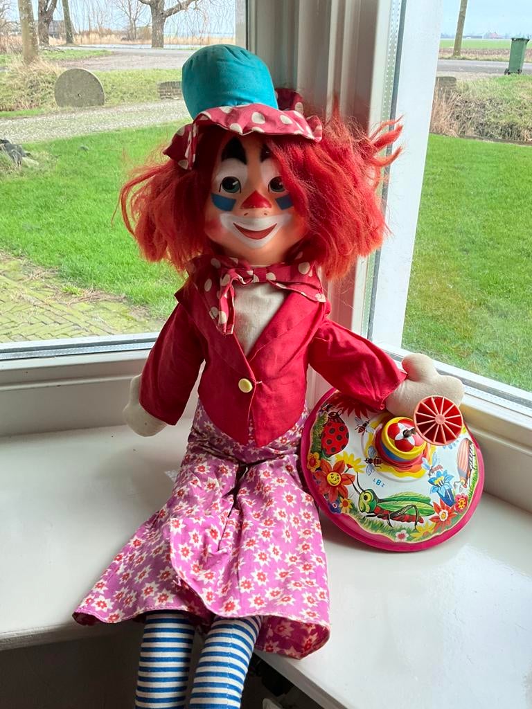 Antieke Clown Pop Vintage Decoratie 65 cm., Antiek en Kunst, Ophalen of Verzenden