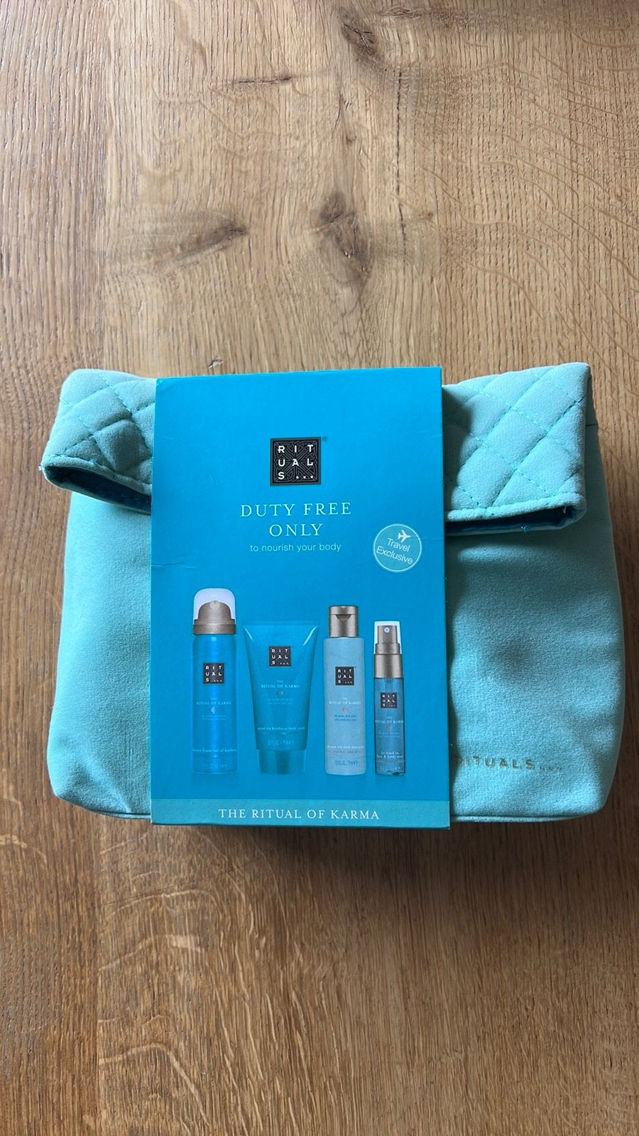Rituals Karma Giftset travel met toilettas 🩵😎🎁 nieuw!, Ophalen of Verzenden, Nieuw, Bad & Douche