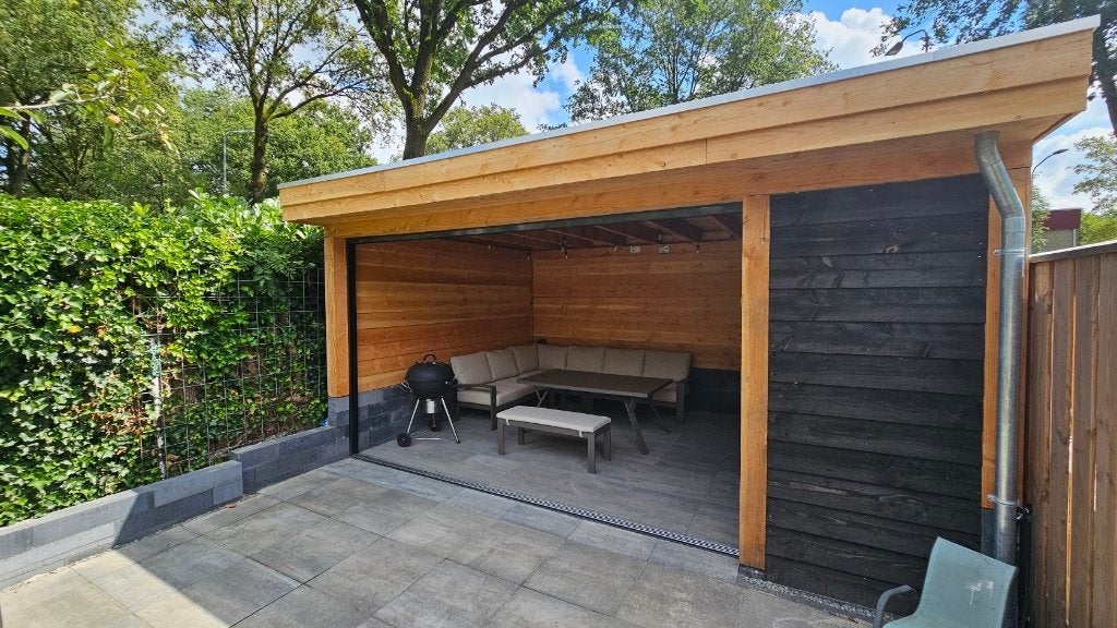 Overkapping / tuinkamer, Tuin en Terras, Tuinhuizen, Zo goed als nieuw, Tuinhuis, Hout, 250 tot 500 cm, 400 cm of meer, Zonder ramen