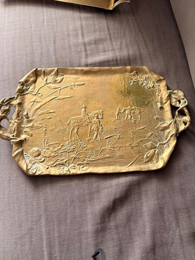 Antiek messing dienblad m ringel gesigneerd, Antiek en Kunst, Ophalen of Verzenden