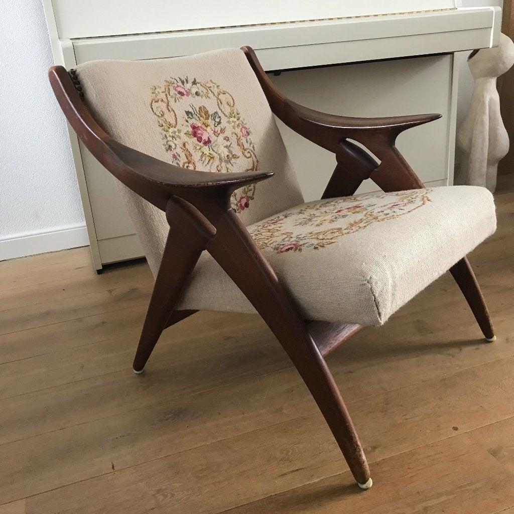 De Ster Gelderland knoop knop fauteuil stoel vintage, Gebruikt, 75 tot 100 cm, Ophalen of Verzenden, Nvt