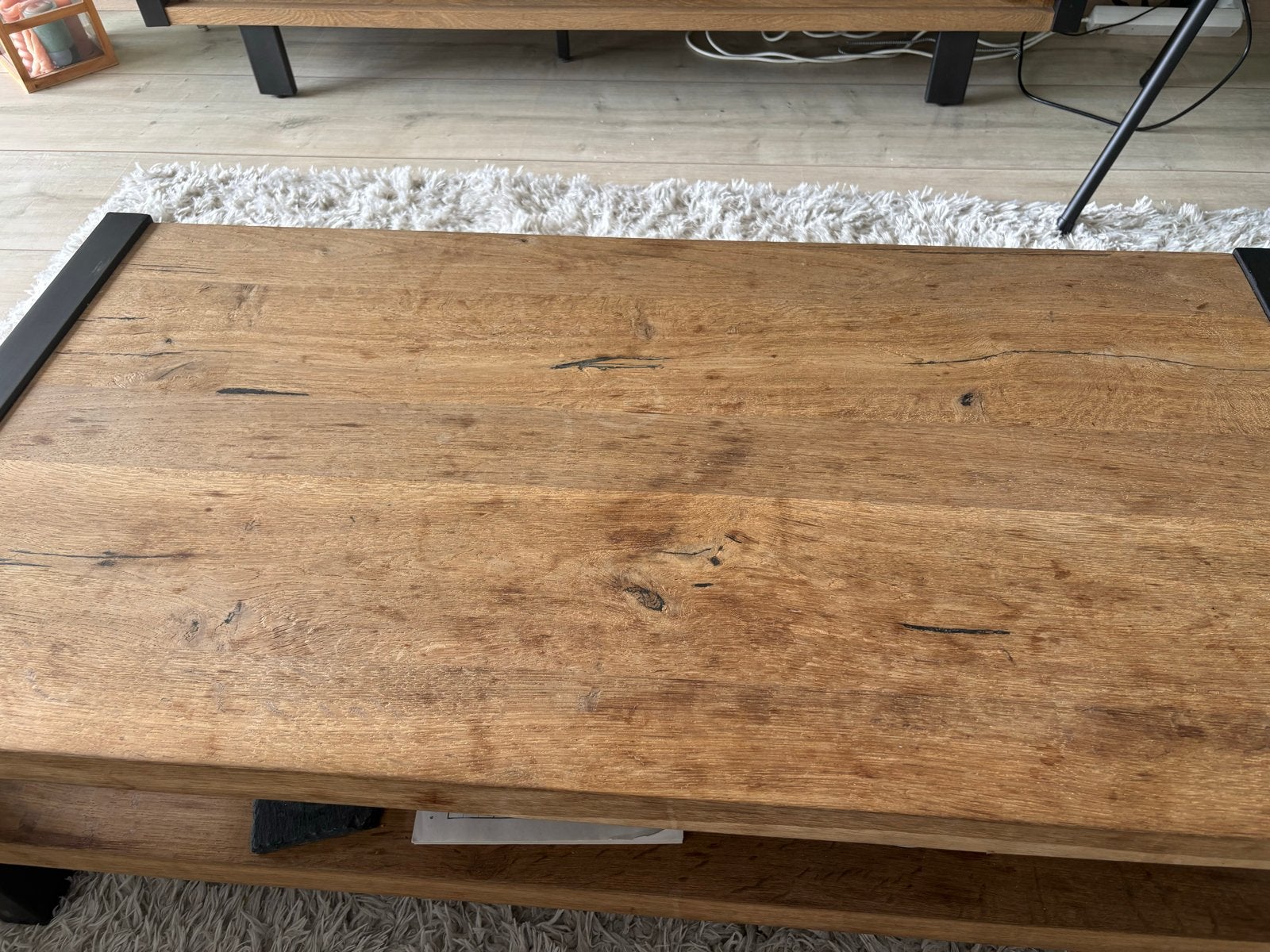 Houten salontafel met opbergruimte (open, geen lade), Ophalen, Gebruikt, 50 tot 100 cm, 150 tot 200 cm