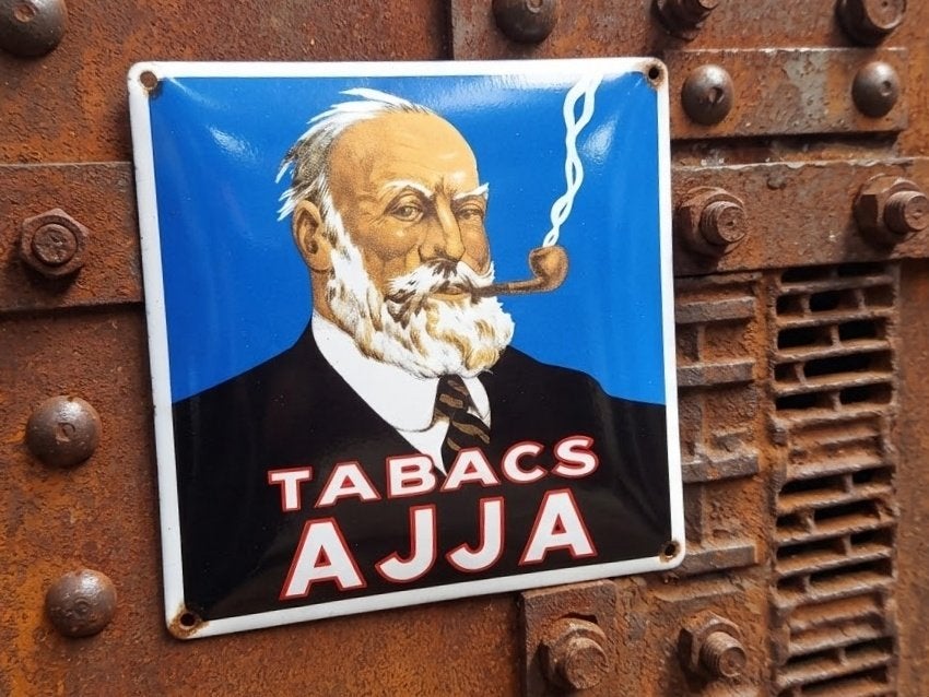 Emaille Reclamebord AJJA Tabak Shag Sigaretten Vintage Plaat, Verzenden, Gebruikt, Reclamebord