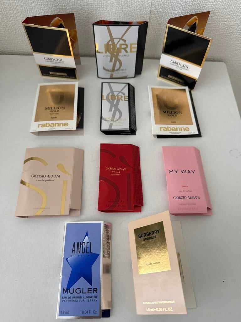 Parfum sampleset: YSL, Armani, Rabanne, Mugler, Burberry, Ophalen of Verzenden, Nieuw