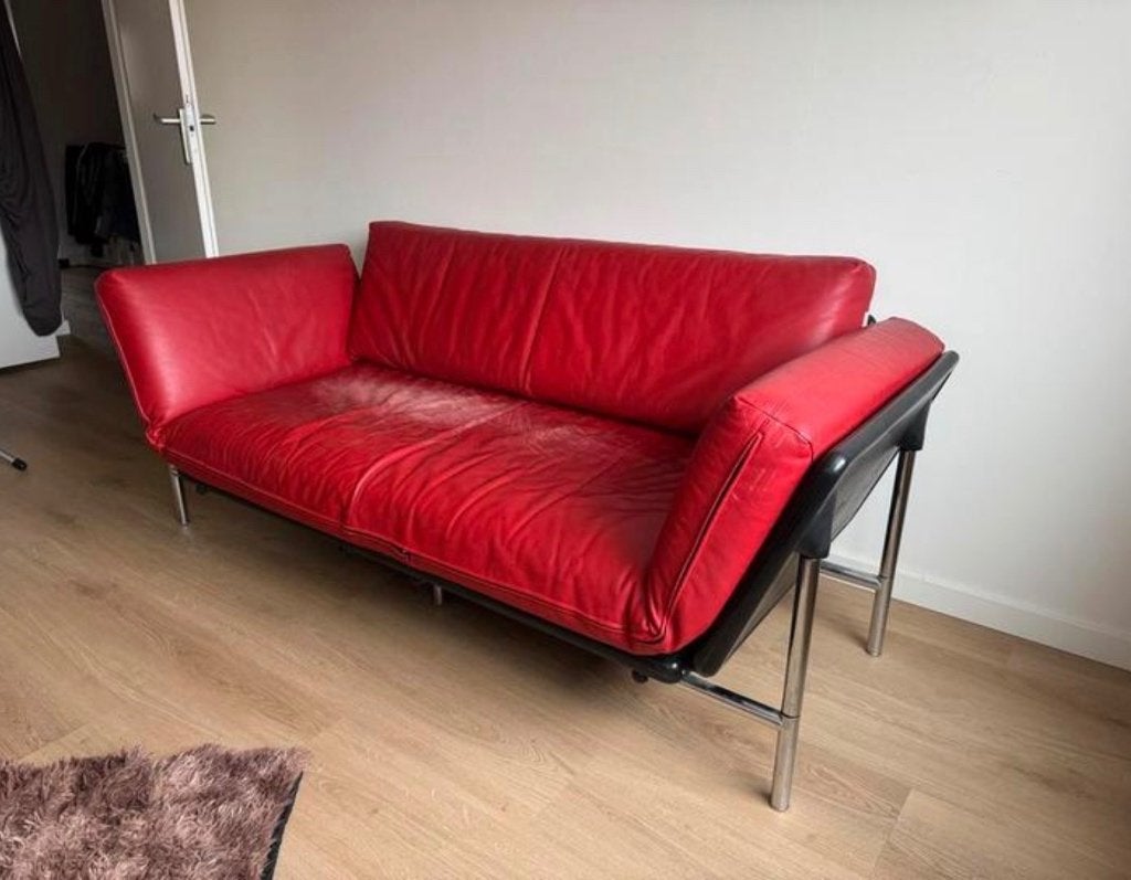 Dema Rataplan Slaapbank Chaise Longue gerestaureerd leer, Ophalen, Eenpersoons, Memphis Design Vintage Italiaans Space Age, 150 tot 200 cm