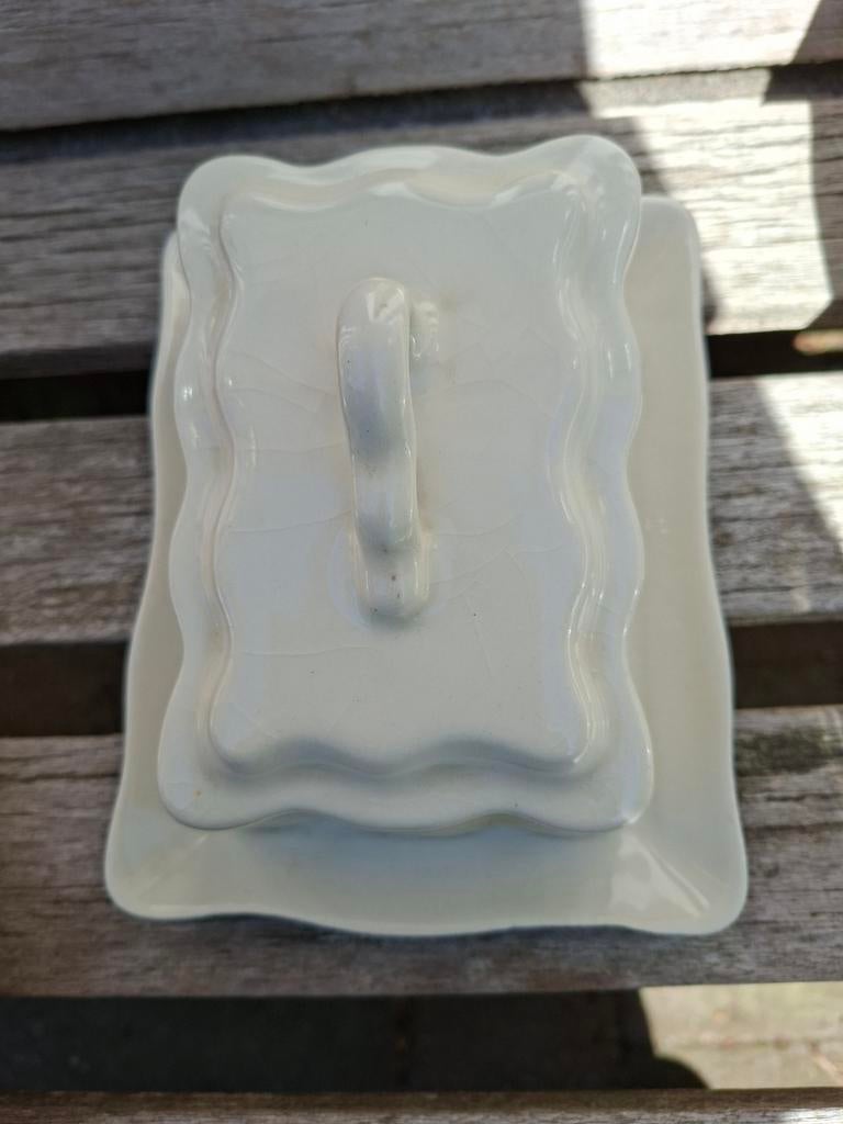 Vintage Crème Keramiek Botervloot met Deksel, Antiek en Kunst, Antiek | Keramiek en Aardewerk, Ophalen of Verzenden