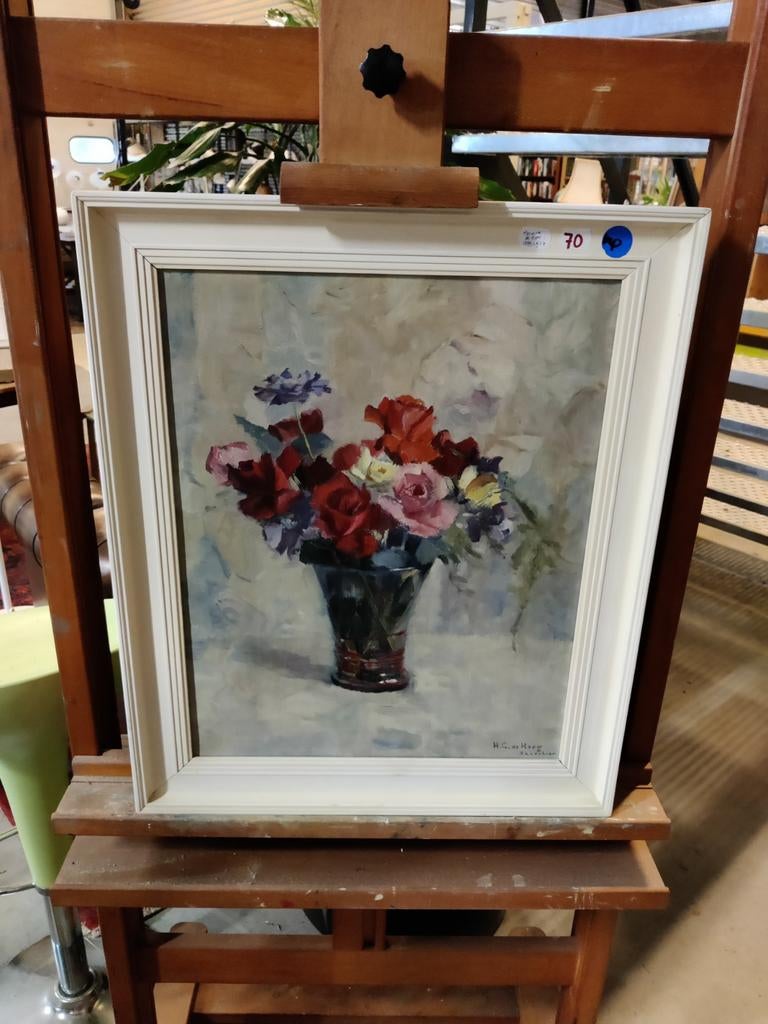 Schilderij Hermina de Hoog - Bloemen in vaas, Antiek en Kunst, Kunst | Schilderijen | Klassiek, Ophalen