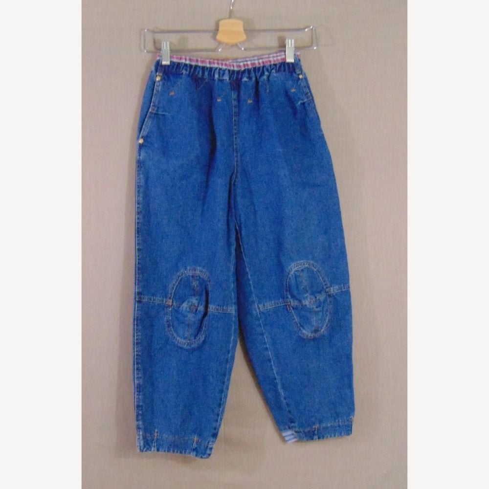 Vintage blauwe Oilily jeans met geruite details maat 140, Broek, Oilily, Zo goed als nieuw, Verzenden