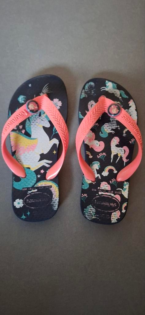 Havaianas slippers met eenhoornprint - Maat 31/32, Gebruikt, Meisje, Overige typen, Ophalen of Verzenden