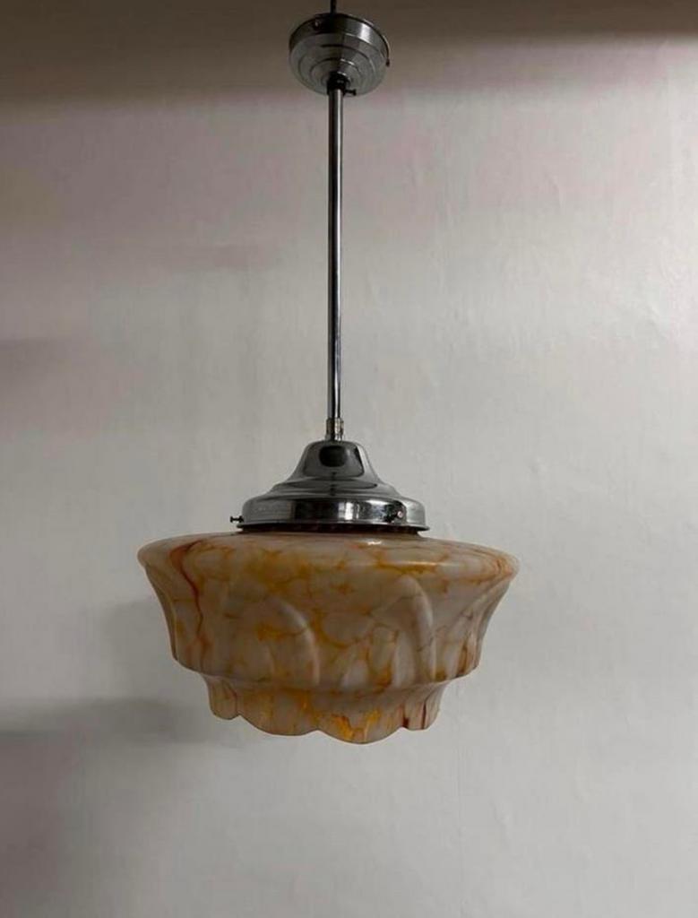 Plafonnière warm glas marmer glas bloem vorm houder chroom, Huis en Inrichting, Lampen | Hanglampen, Ophalen of Verzenden, Gebruikt