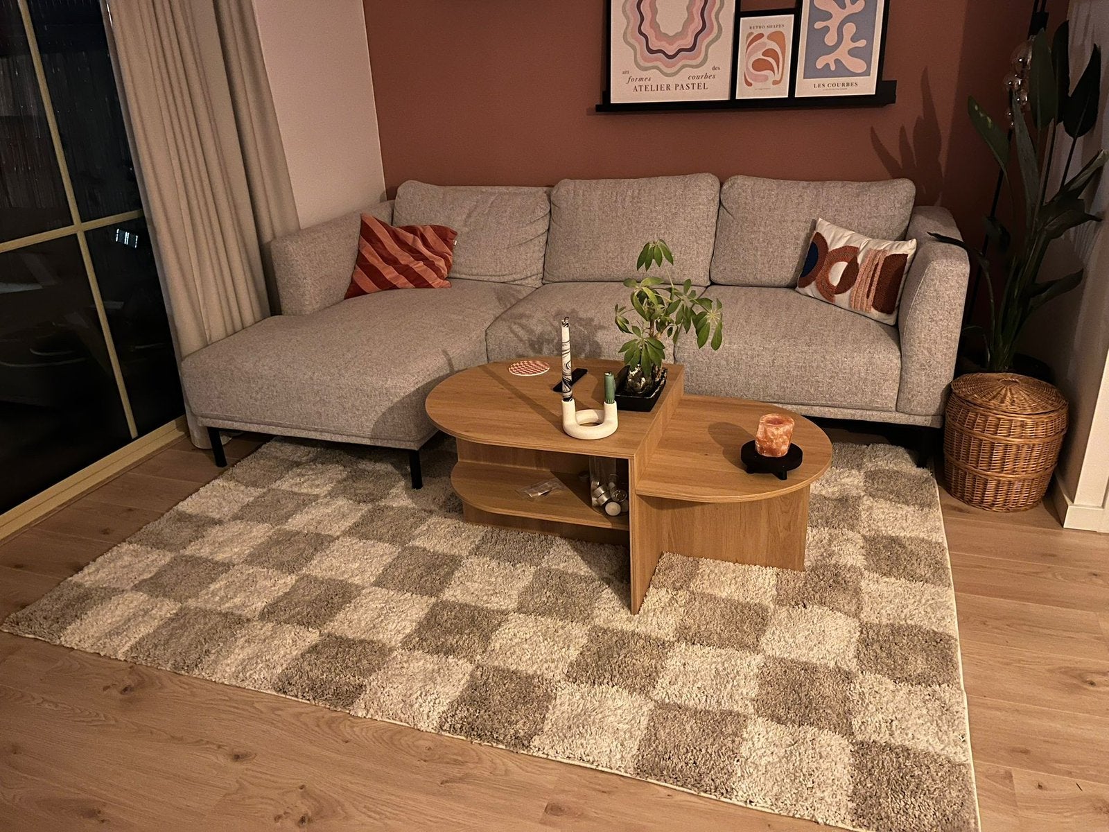 Geblokt vloerkleed, Huis en Inrichting, Stoffering | Tapijten en Kleden, Ophalen, Beige, 150 tot 200 cm, 200 cm of meer
