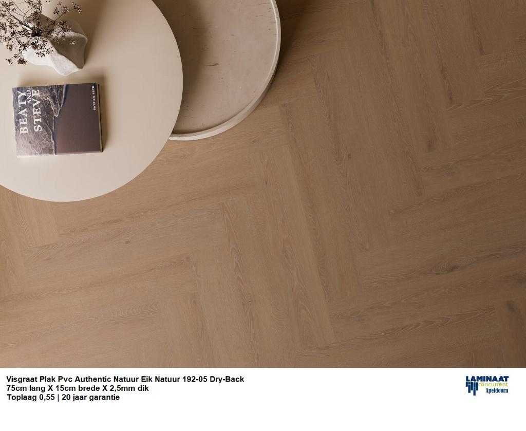 Visgraat Plak Pvc Natuur Dark 192-05 Toplaag 0,55 €23,95m2, Bruin, 75 m² of meer, Nieuw, Ophalen of Verzenden