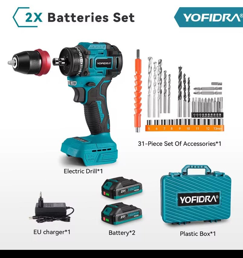YOFIDRA Accuboormachine Set met 2 Accu's en Accessoires
