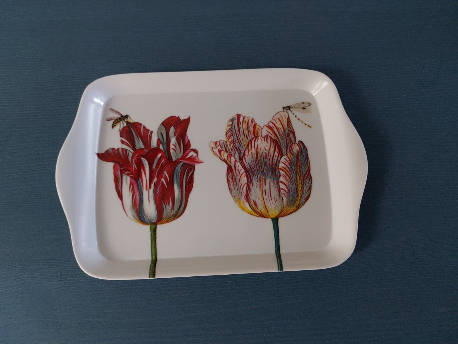 Dienblaadje tulpen met insecten Jacob Marrel zgan, Glas of Glazen, Kunststof, Ophalen of Verzenden, Zo goed als nieuw