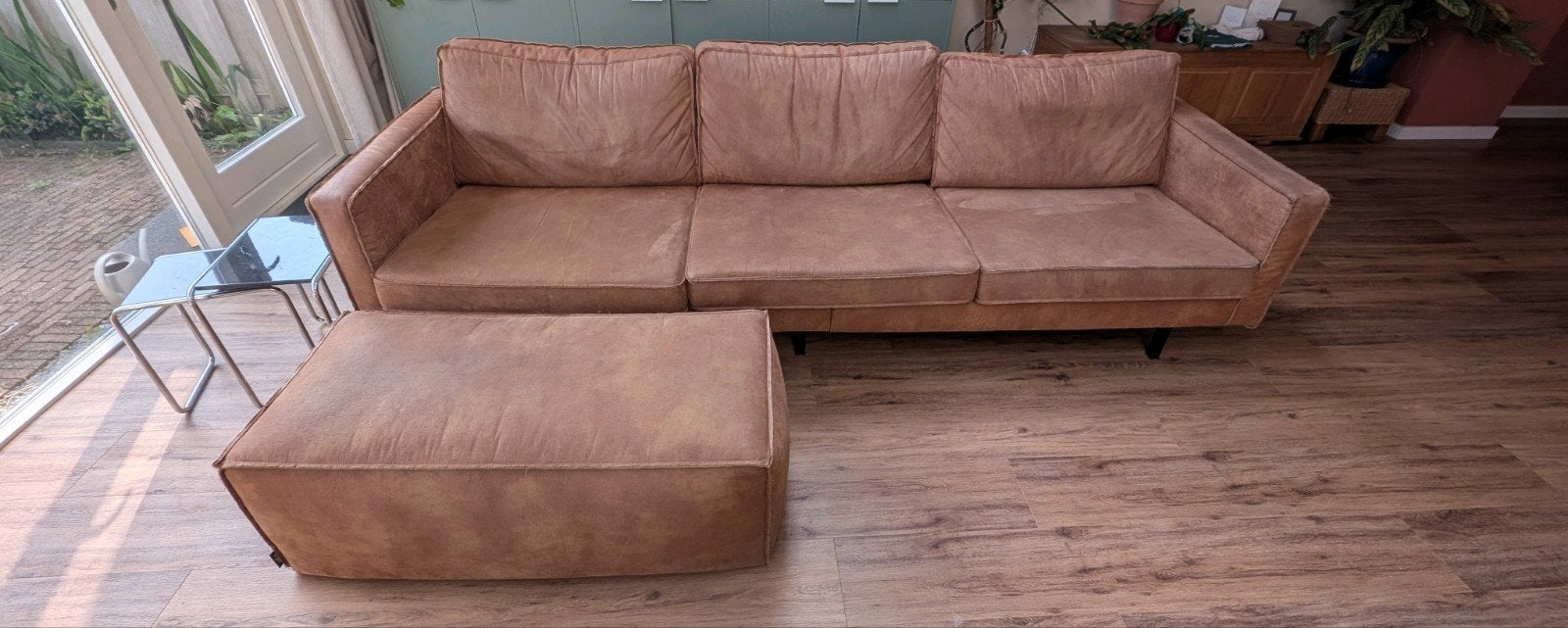 Woood Bank Rodeo 3-Zits - Cognac, Huis en Inrichting, Banken | Bankstellen, 250 tot 300 cm, Modern, Industrieel, Driepersoons
