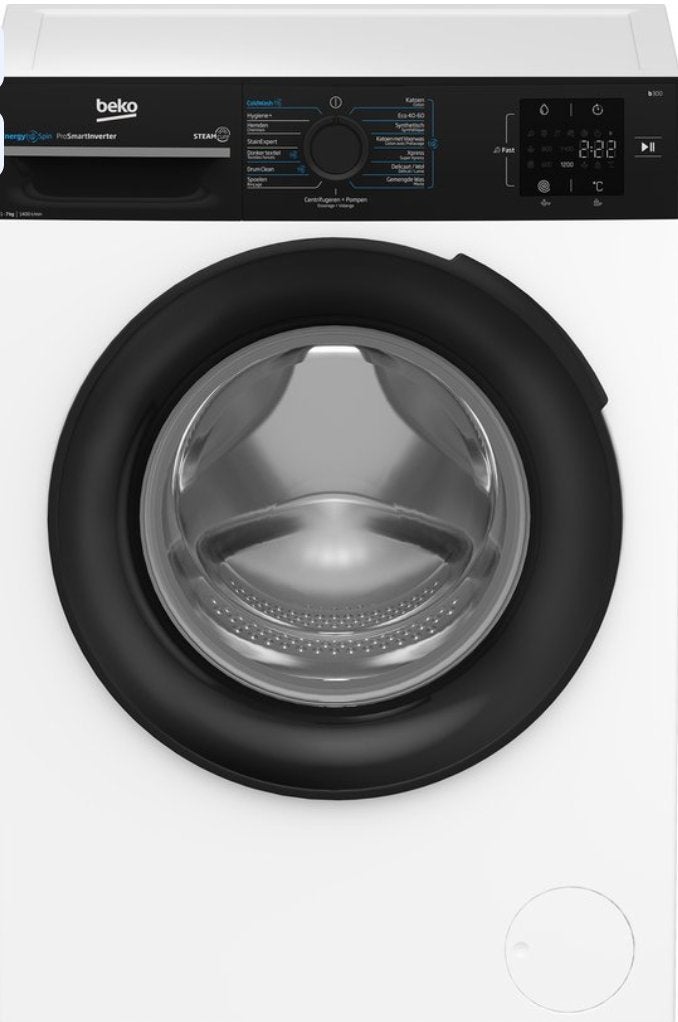 Beko B3WFU57410W SteamCure wasmachine 7kg, Ophalen, Gebruikt, Voorlader, 85 tot 90 cm