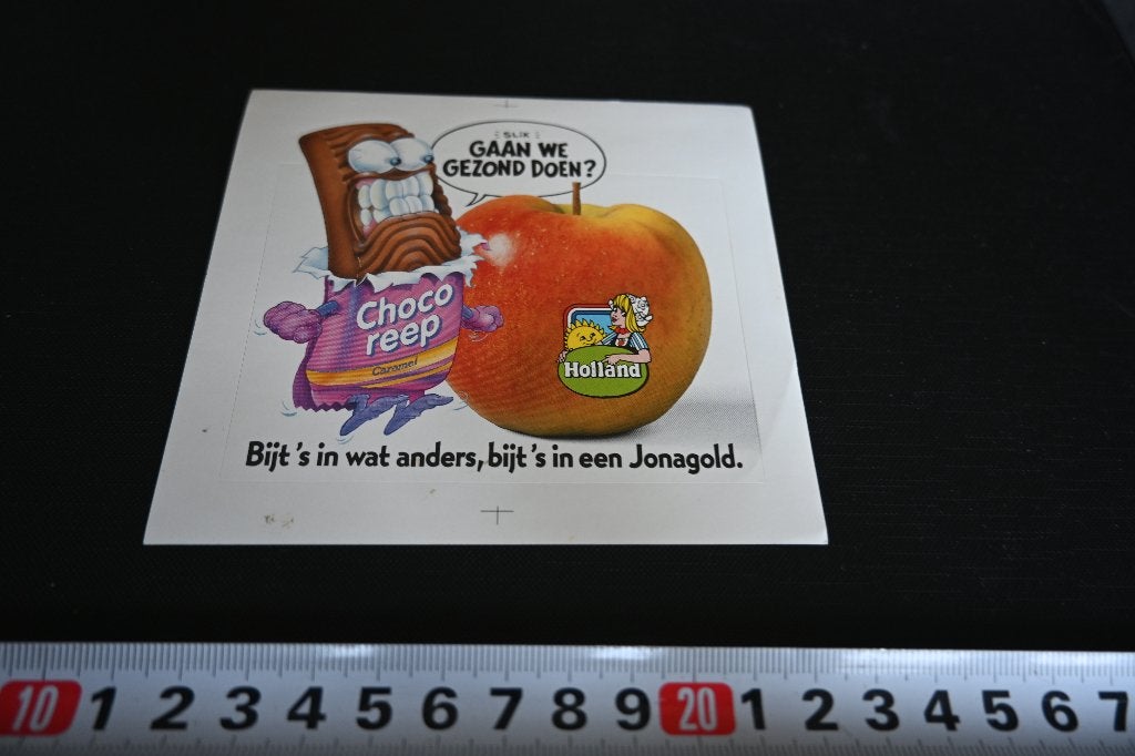 sticker strip choco reep appel gaan we gezond doen? jonagold, Ophalen of Verzenden, Zo goed als nieuw