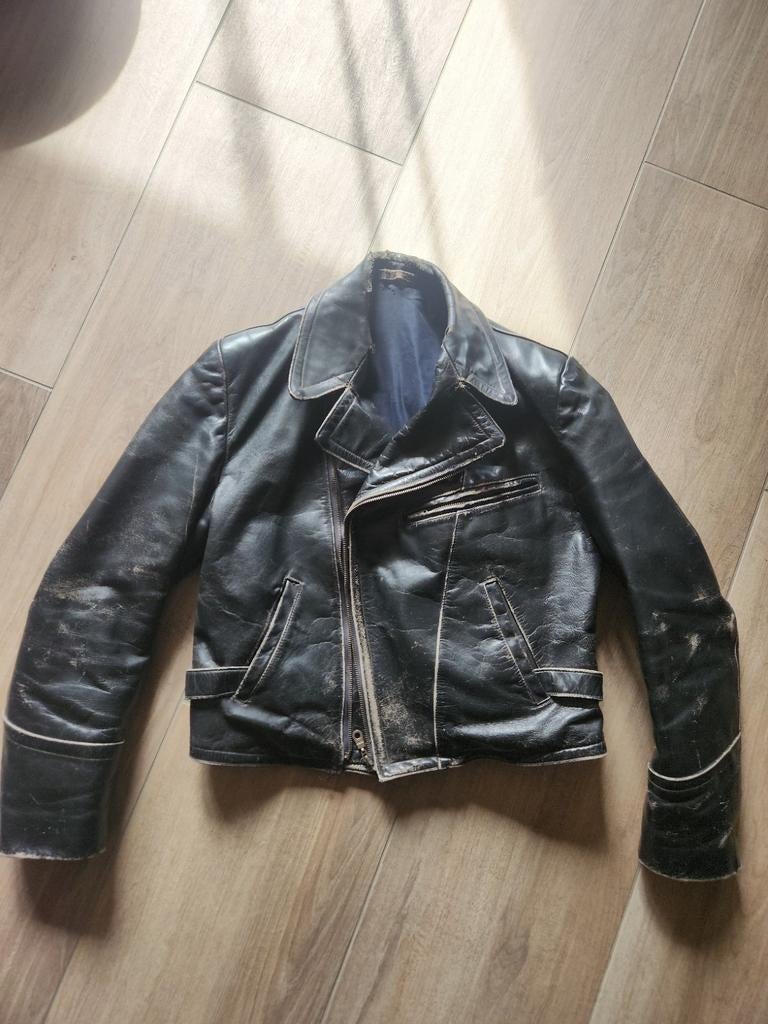 Motorjack echt vintage, merk SITTING BULL. mt 50, + riem, Maat 38/40 (M), Bruin, Ophalen of Verzenden, Gedragen